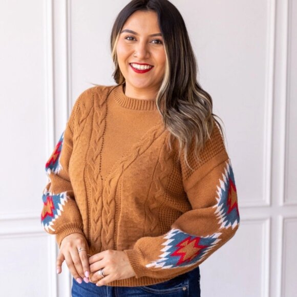 Grace + Emma - Terracotta Horizon Aztec Sleeve Sweater - XS - Picture 1 of 4